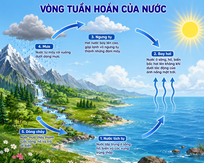 Thầy Minh tạo vòng tuần hoàn của nước để minh hoạ